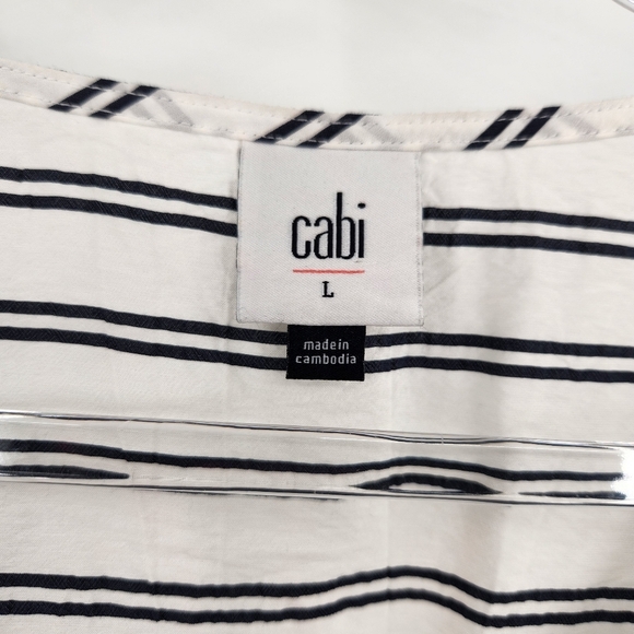 Cabi Sail Away Top Womens Size Large White Black Striped Short Sleeve - Picture 4 of 6